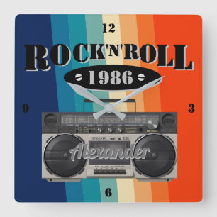 Retro classic boom box rock n roll music vintage square wall clock