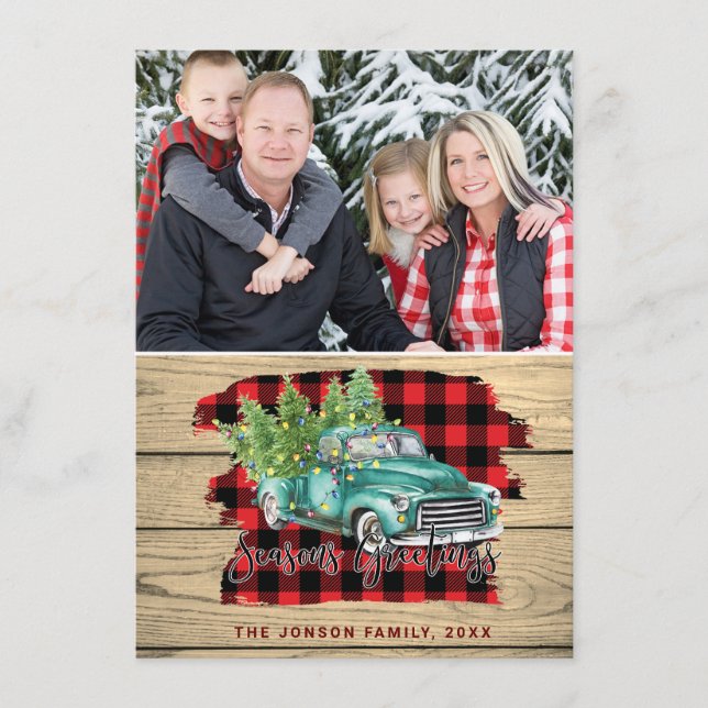 Retro Classic Christmas Truck PHOTO Greeting Holiday Card (Front)