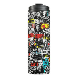 Retro Classic Cinema Stickers Collage - Vintage Fi Thermal Tumbler