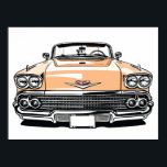 Retro Classic Convertible Front Pop Art Poster<br><div class="desc">Retro Classic Convertible Front Pop Art Illustration Print Bold pop-art / graphic style illustration of the front view of a retro vintage classic convertible car — red & white two-tone body, large chrome grille & bumper, dual round headlights, hood ornament, whitewall tires, open red interior and powerful 1950s luxury energy...</div>