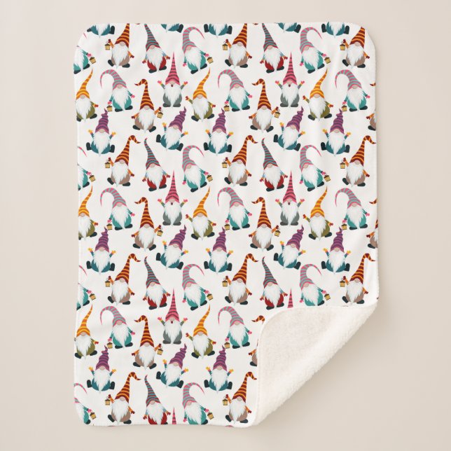 Retro Classic Elf Gnomes Christmas Holiday Sherpa Blanket (Front)