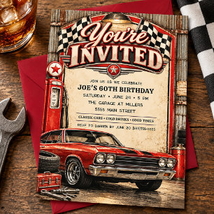 Retro Classic Garage Muscle Car Racing Birthday Invitation