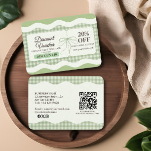 Retro Classic Green Plaid Ribbon Discount Card