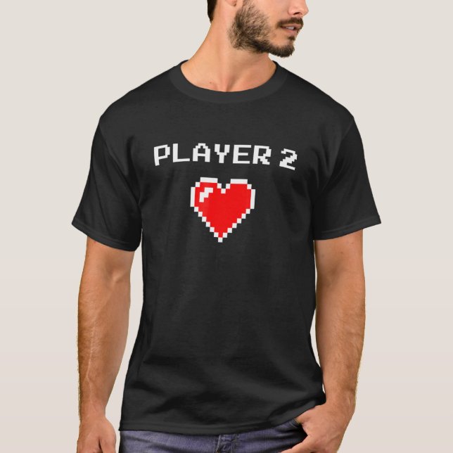 Retro Classic Player 2 Pixel Heart Gamer T-Shirt (Front)
