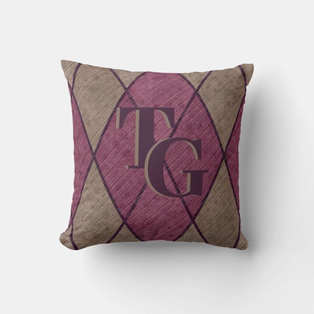 Retro Classic Purple Diamond Argyle Monogram Cushion (Front)