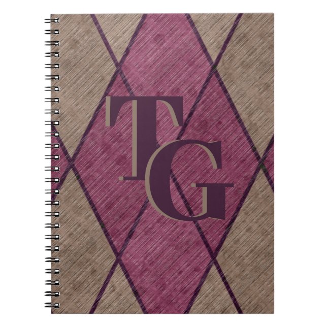 Retro Classic Purple Diamond Argyle Monogram Notebook (Front)