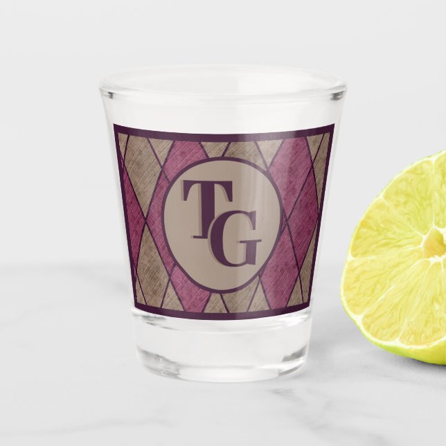 Retro Classic Purple Diamond Argyle Monogram Shot Glass (Front)