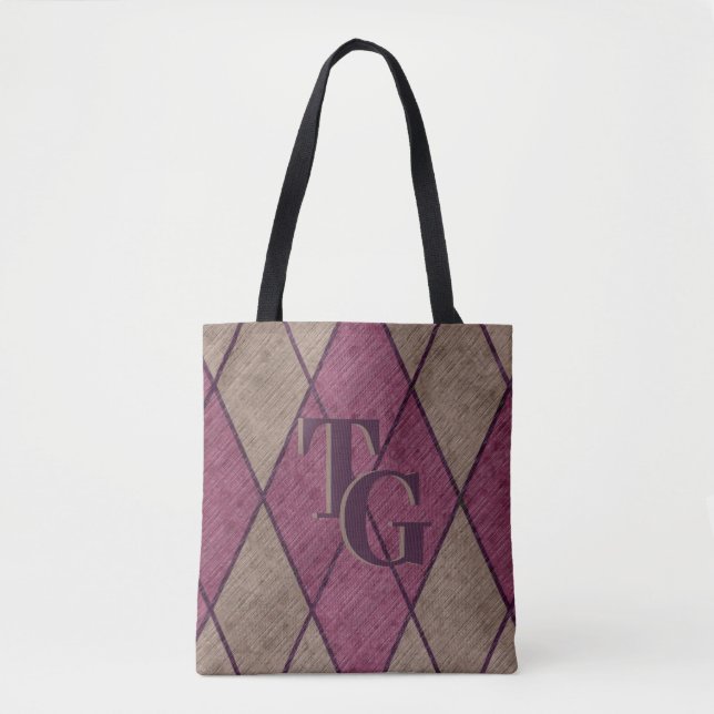 Retro Classic Purple Diamond Argyle Monogram Tote Bag (Front)