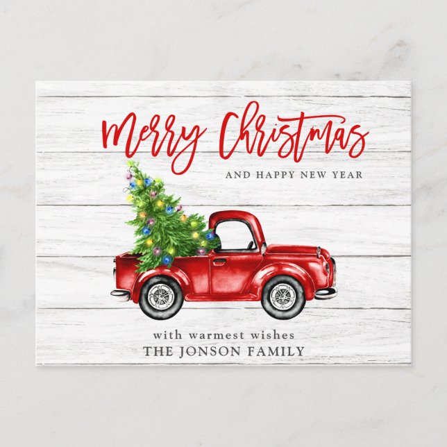 Retro Classic Rustic Christmas Red Truck Holiday Postcard (Front)