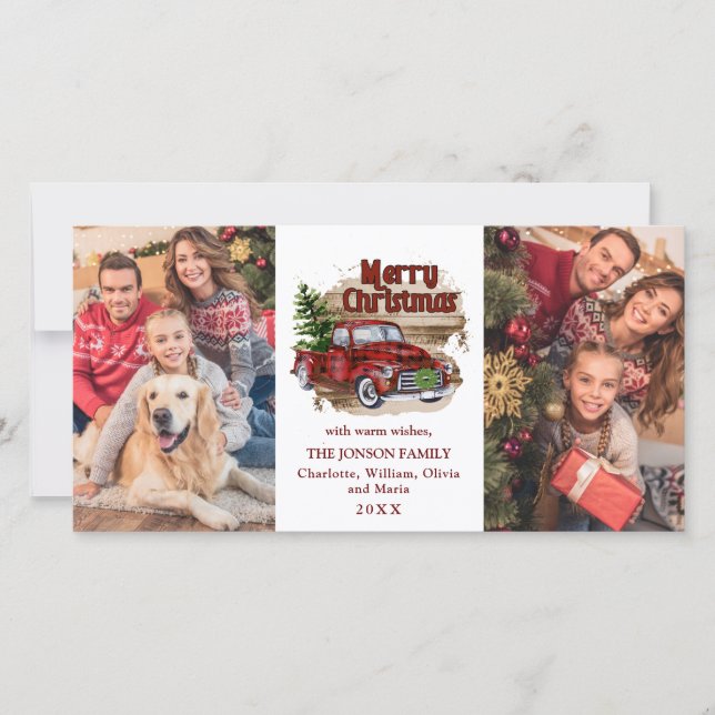 Retro Classic Rustic  Red Christmas Truck Greeting Holiday Card (Front)