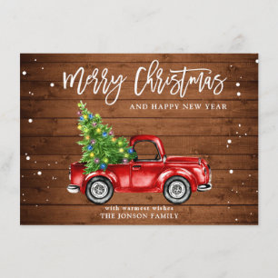 Retro Classic Rustic Red Truck Christmas Greeting Holiday Card