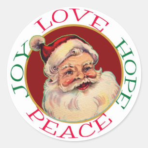 Retro Classic Santa Christmas Hope Peace Classic Round Sticker
