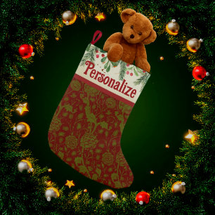 Retro Classic William Morris Red/Green Custom Small Christmas Stocking