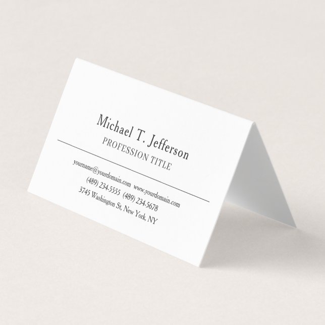 Retro Classical Elegant Plain Simple Black & White Business Card (Front)