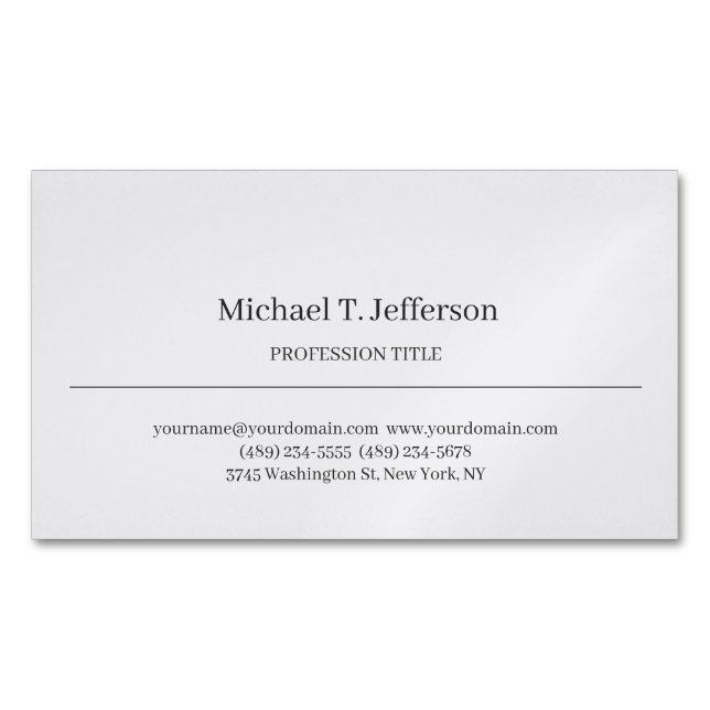 Retro Classical Elegant Plain Simple Grey Magnetic Business Card (Front)