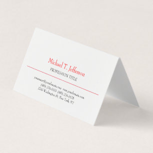 Retro Classical Elegant Plain Simple Red White Business Card