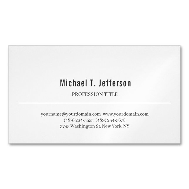 Retro Classical Elegant Plain Simple White Magnetic Business Card (Front)
