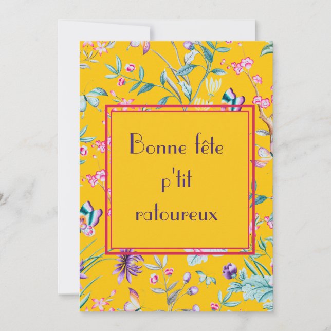 Retro  classy floral funny Québécois birthday card (Front)