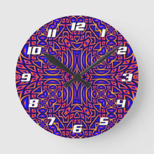 Retro Classy Kaleidoscope Pattern Design Round Clock
