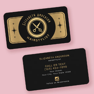 Retro Classy Vintage Black & Gold Hairstylist  Business Card