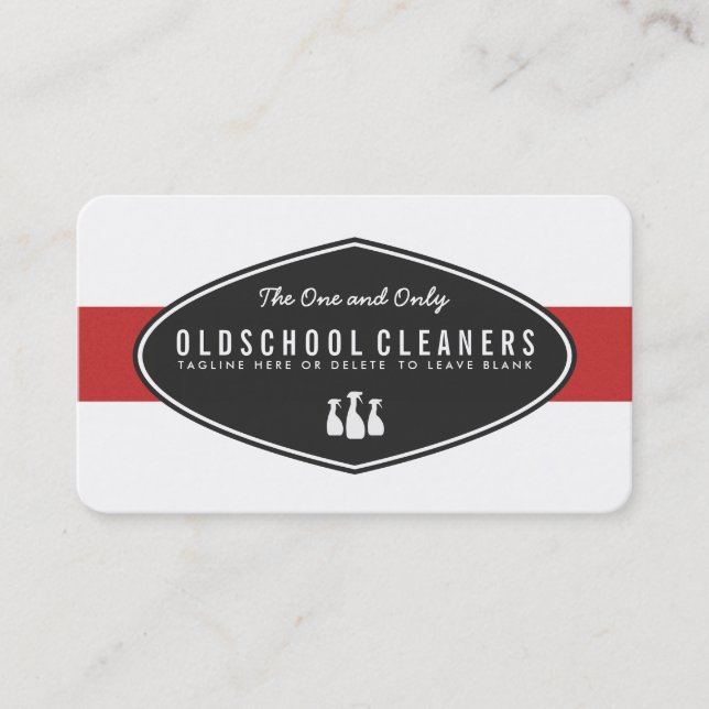 Retro Cleaning Business Red and White Business Card (Front)