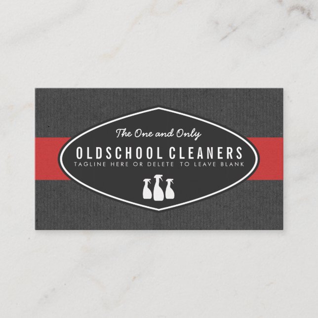 Retro Cleaning Service Grey and Red Business Card (Front)