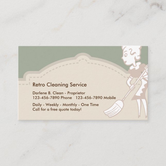 Retro Cleaning Service Professionally Designed Business Card (Front)
