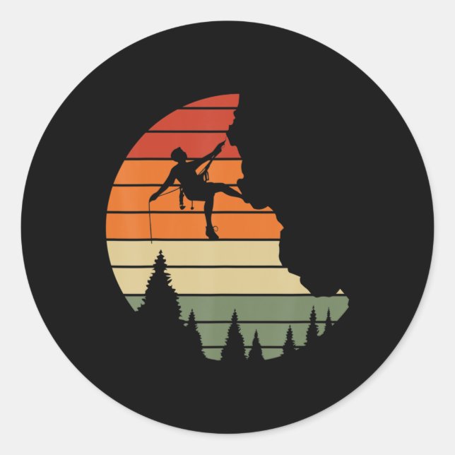 Retro Cliff Rock Climbing Mountain Climber Mountai Classic Round Sticker (Front)