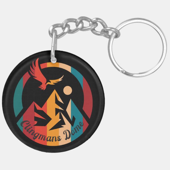 Retro Clingmans Dome Hike Sunset T-Shirt Key Ring (Back Right)
