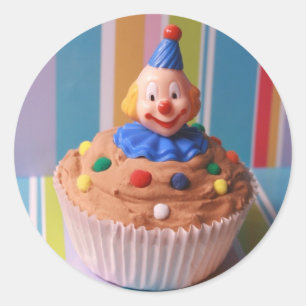 Retro Clown Cupcake Classic Round Sticker