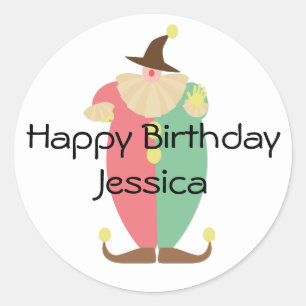 Retro Clown Theme Birthday Classic Round Sticker