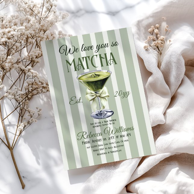 Retro Club Olive Bow Love You Matcha Baby Shower Invitation (Creator Uploaded)