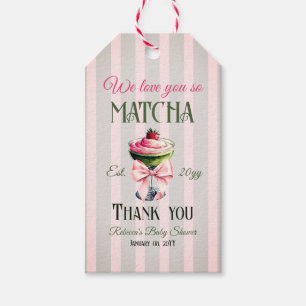 Retro Club Pink Bow Love You Matcha Baby Shower Gift Tags