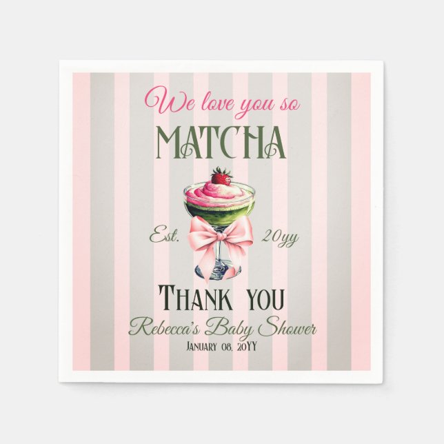 Retro Club Pink Bow Love You Matcha Baby Shower Napkin (Front)