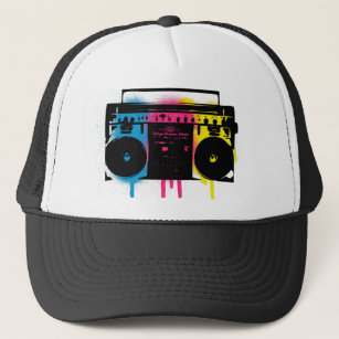 Retro CMYK Boombox Grafitti Spray Paint Design Trucker Hat