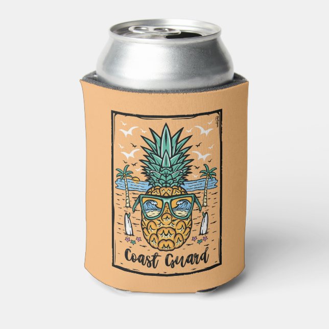 Retro Coast Guard Beach artwork in both sides Can Cooler (Can Back)