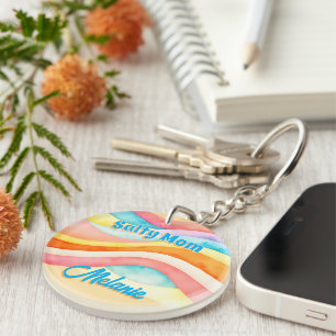 Retro Coastal Beach Aesthetic Mom Key Ring