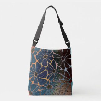 Retro Cobalt-Teal Rainy Flowers Crossbody Bag