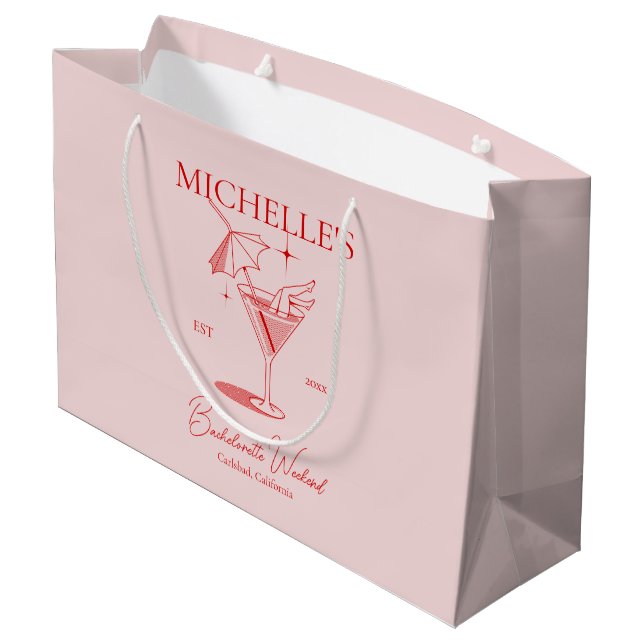 Retro Cocktail Bachelorette Party Large Gift Bag (Back Angled)