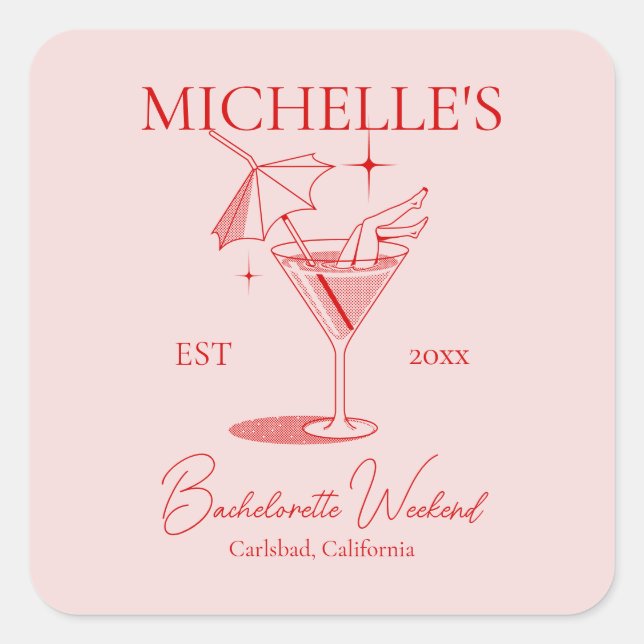 Retro Cocktail Bachelorette Party Square Sticker (Front)