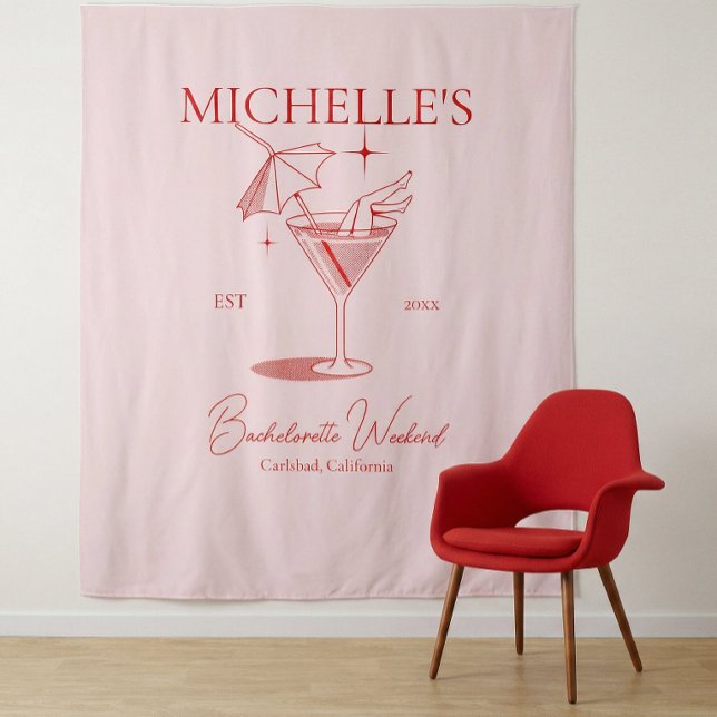 Retro Cocktail Bachelorette Party Tapestry (Creator Uploaded)