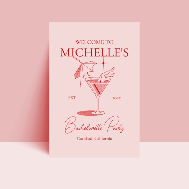 Retro Cocktail Bachelorette Party Welcome Poster (Creator Uploaded)