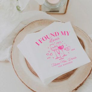 Retro Cocktail Bachelorette Pink Paper Napkin