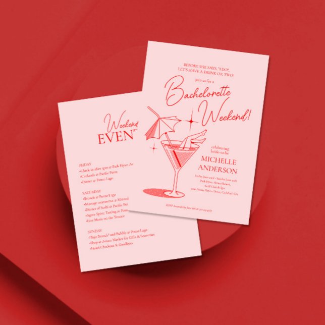 Retro Cocktail Bachelorette Weekend Itinerary Invitation (Creator Uploaded)