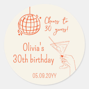 Retro Cocktail Birthday Party fancy Classic Round Sticker