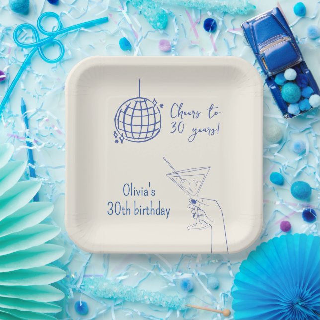 Retro Cocktail Birthday Party fancy Paper Plate (Party)