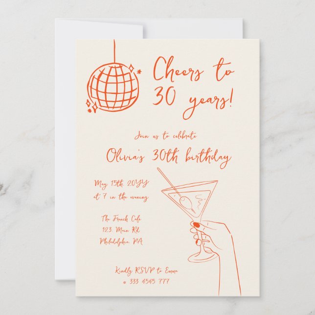 Retro Cocktail Birthday Party invitation (Front)