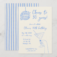 Retro Cocktail Birthday Party striped invitation