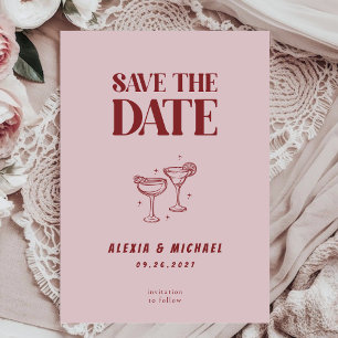 Retro Cocktail Glasse Photo Elegant Script Wedding Save The Date