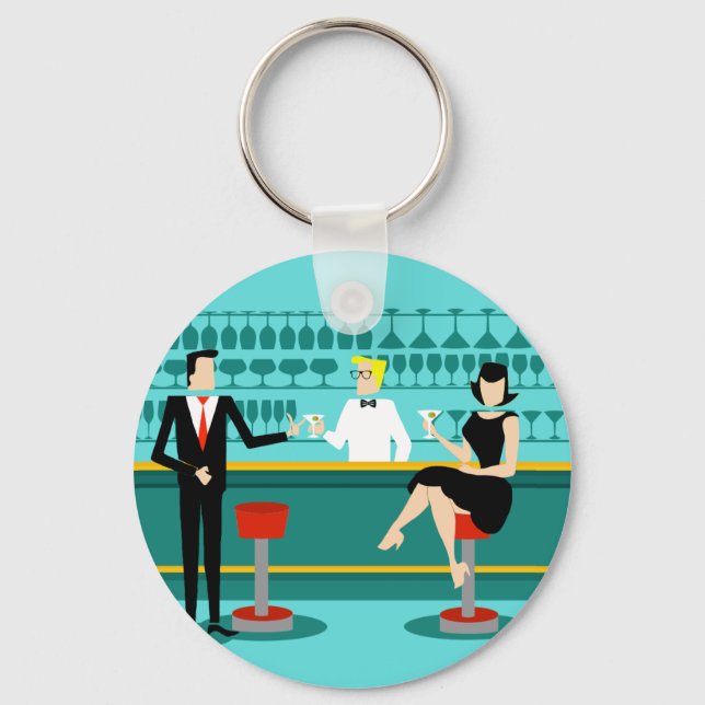 Retro Cocktail Lounge Button Keychain (Front)